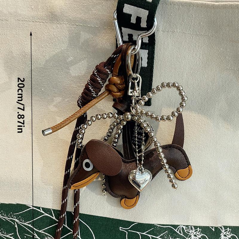 Yogodlns Dachshund Dog PU Leather Hangbag Pendant Retro Handmade Woven Rope Animal Accessory for Bags and Backpacks