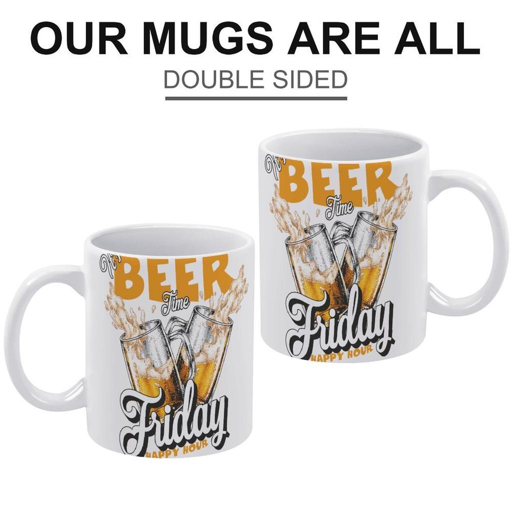 1pc 11oz Ceramic Mug with Double-Sided Art for Beer Fans, Practical Coffee Cup for Home Use, Great Gift for Friends or Family