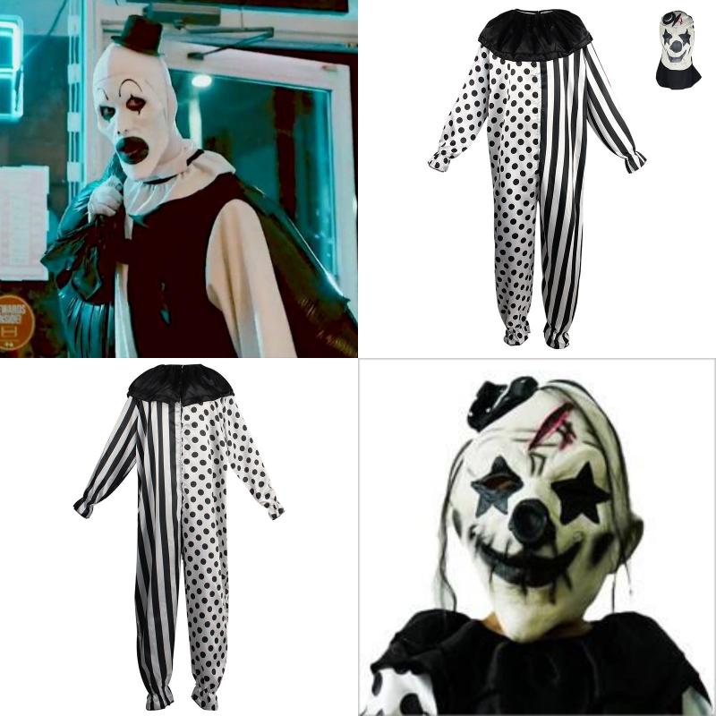 Clown Cosplay Terrifier Clothing Polyester Onesie Mask Halloween Party Costume