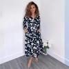 Eaby Ladies Summer Print Nine-quarter Sleeve Shirt Skirt Collar Long Dress
