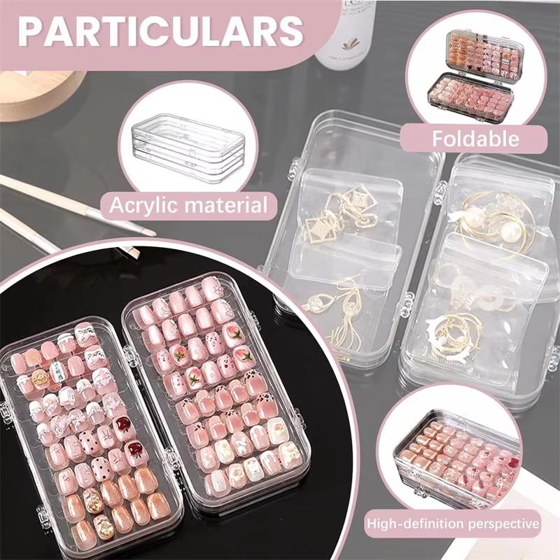 Multi-Layer Transparent Plastic Press-On Nail Storage Box With Adhesive Strips For Wearable Nail Display Organization Case