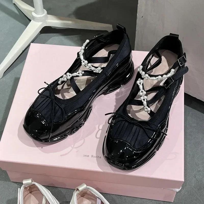 Platform Single Shoes for Women 2025 Mary Jane Shoe for Women Sneakers Sponge Ballet Shoes Hollow Leather Shoes
