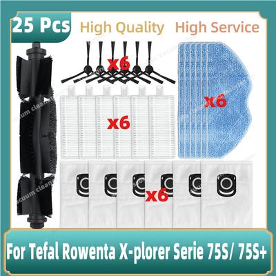 Compatible For Tefal Rowenta X-plorer Serie 75S RR8577WH / 75S+ RG8597W Roller Main Side Brush Hepa Filter Mop Cloth Parts