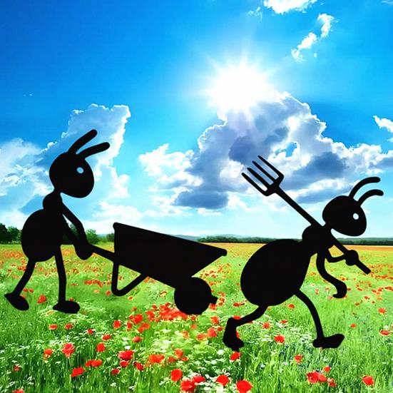 Metal Ant Garden Stake Decorative Mouse with Scissors Sign Black Ant Silhouette Sign with Stake for Patio Yard Lawn Art Decoration