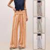 Holiday-style Striped Casual Trousers: High-waisted, Turned-up Waistband, Drawstring, Flowing, Loose-fitting, Wide-leg, Floor-length Trousers