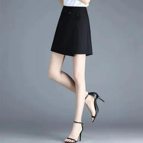Women's High-Waisted Black Suit Shorts - Korean Style, Slim, Wide-Leg Skirt-Pants for Spring/Summer