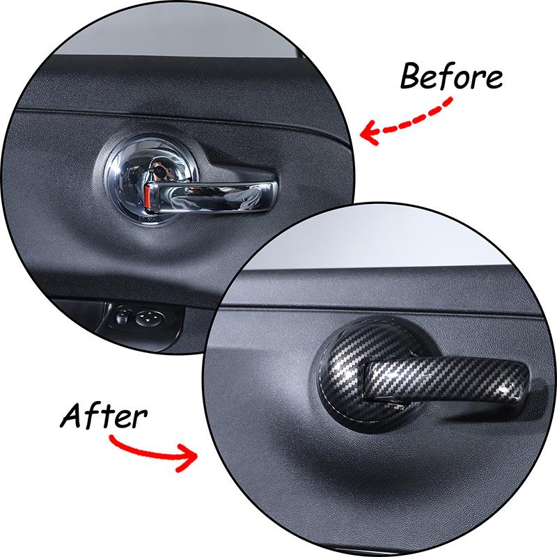 ABS Carbon Fiber Car Interior Door Handle Decoration Cover Stickers Trim For Fiat 500 Abarth 595 2010-2024 Auto Accessories