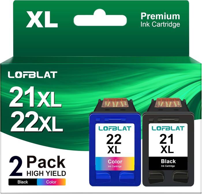 Pack 2 cartouches compatibles HP 21XL (noir) + 22XL (couleur) — 475/415 pages — pour DeskJet/OfficeJet