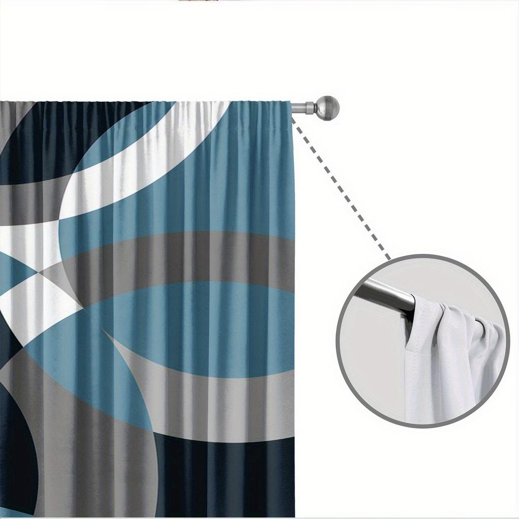 2Pc Modern Geometric Circular Pattern Curtains, Polyester Fabric, Machine Washable, Suitable For Living Room/Bedroom