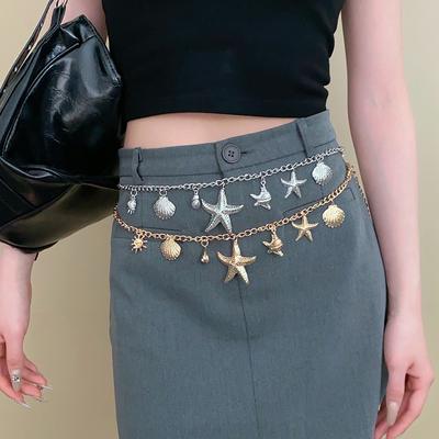 Luxury Shell Metal Waist Chain Accessories Women's Style Skirt Starfish Chain Waist Chain Decorative Dress Jeans Women's Jewelry