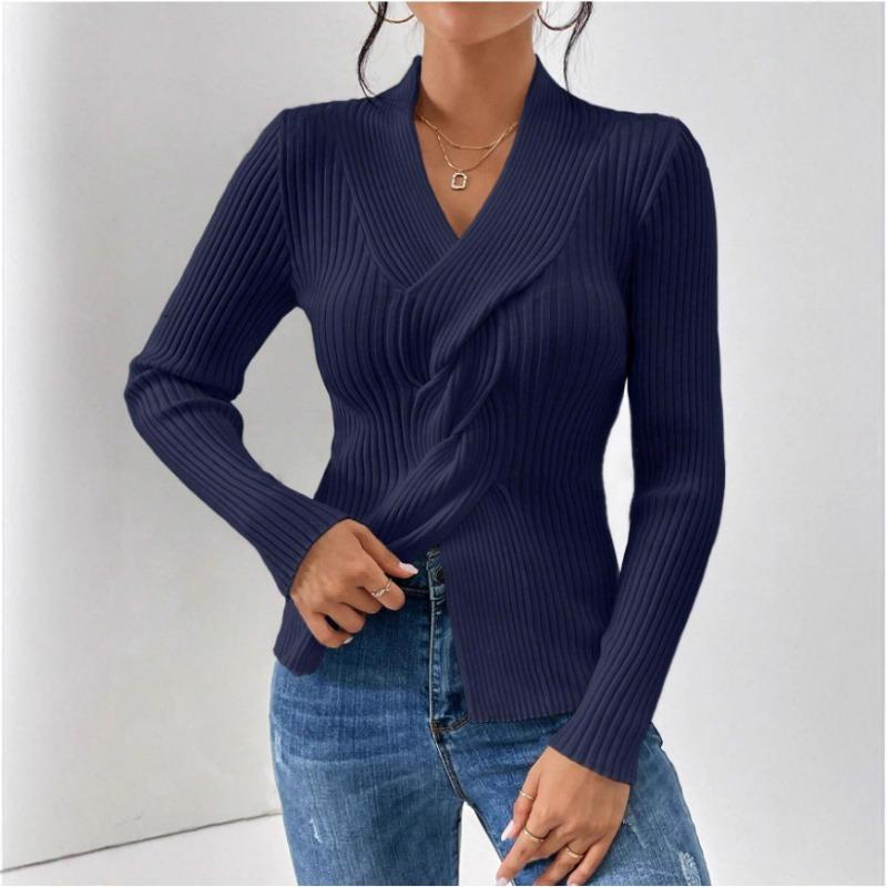 Women S Long Sleeve Solid Slim Fit Sweater With Ribbed Hem