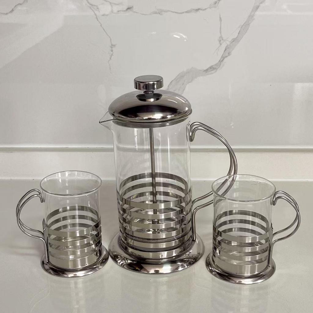 Heat-Resistant French Press Coffee Maker with Stainless Steel Filter & Bamboo Tea Infuser