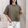 New Arrivals Open Run Women Loose Fit Solid Color Semi Crop Cotton Shirt