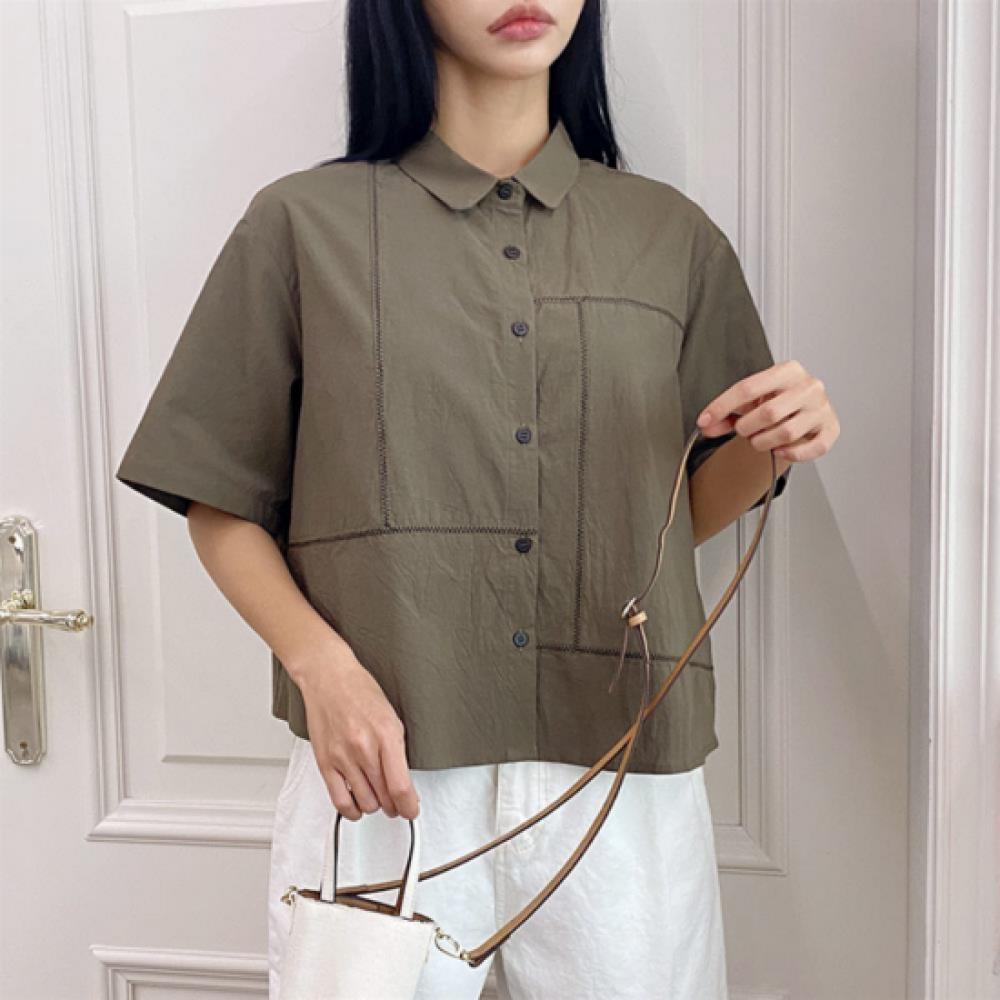 New Arrivals Open Run Women Loose Fit Solid Color Semi Crop Cotton Shirt