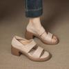 Women's Soft Leather Roman Style Fish Mouth Sandals Ultra Soft Bottom Double Wear High Heel Retro Chinese Style Shoes