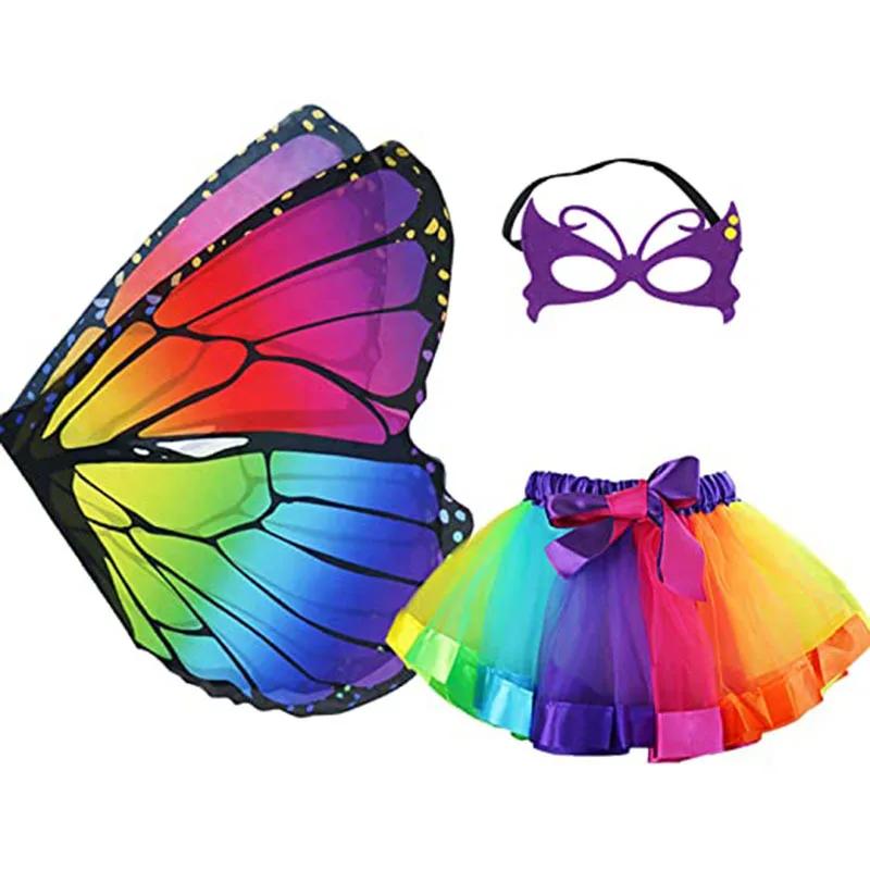 Vleugelrokje met Vlinder Vleugels Masker Schoolvoorstelling Dansfeest Verkleed Halloween Kostuum Cosplay voor Kinderen Prinses Meisjes One Size
