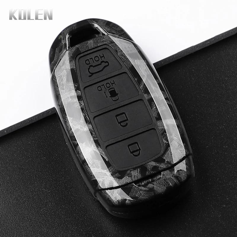 ABS Carbon Fiber Style Car Key Case Cover For Hyundai i30 ix25 Elantra KONA Solaris Azera Grandeur TM Accent Santa Fe Keychain