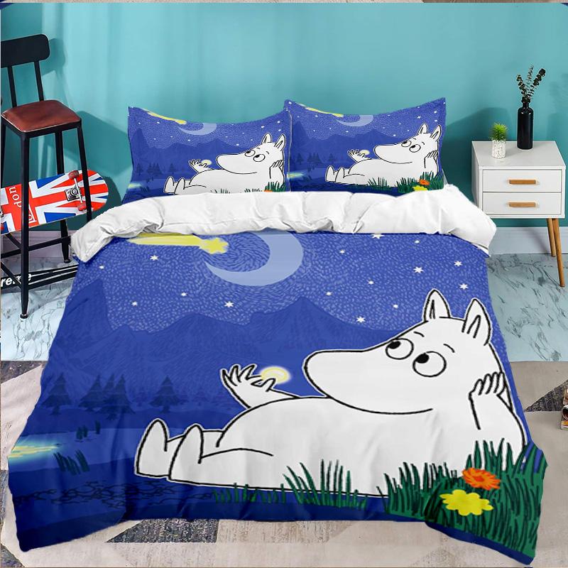 Moo-min Family Celebration 3PCS Bedding set,Ideal for 1pc Duvet Cover And 2pcs Pillowcases Perfect for Fan gift,Ideal for Bedroom, Dormitory