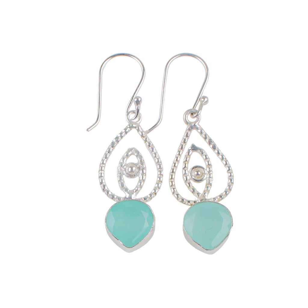 Aqua Chalcedony Gemstone 925 Sterling Silver Handmade Drop/Dangle Earrings 2.00" EE-32-14