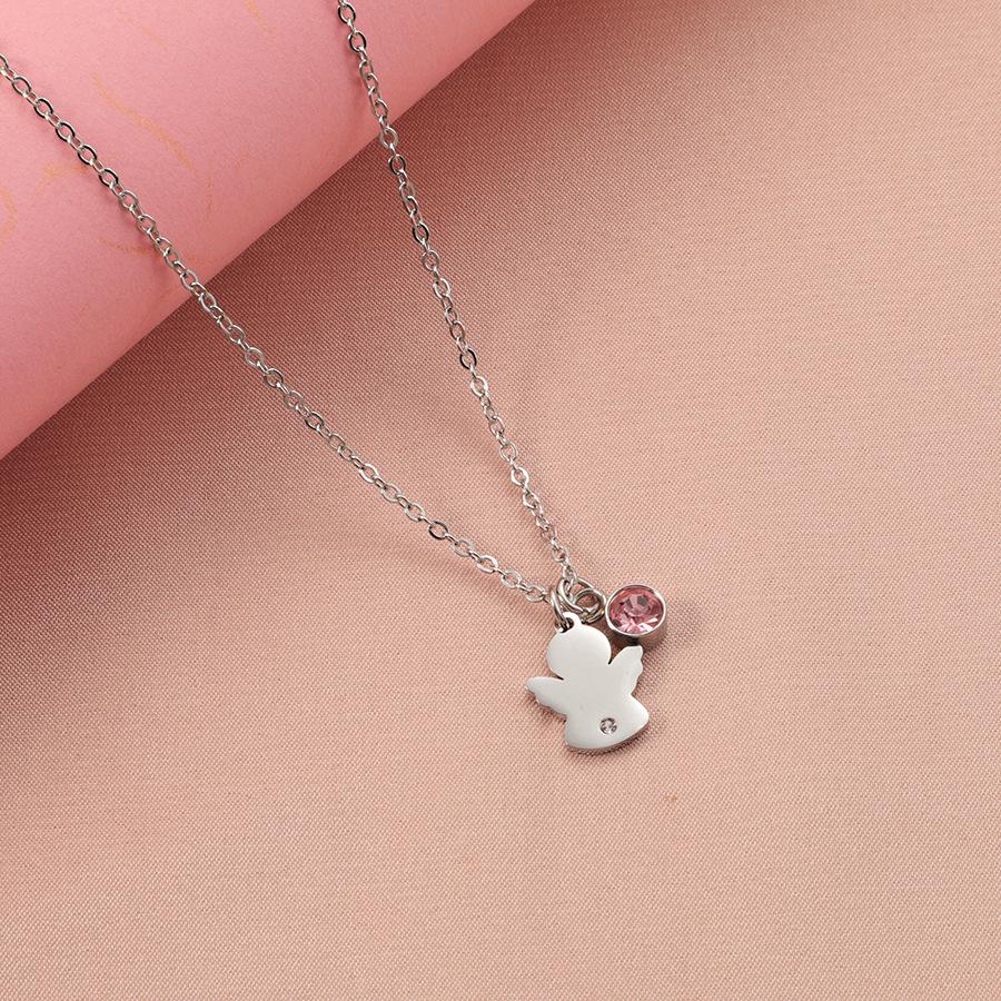 Angel Birthstone Diamond Necklace - Fashionable Titanium Steel Collarbone Chain for Women
