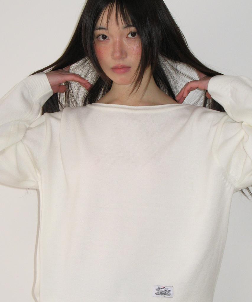 RONRON Heart Button Off Shoulder Knit Ivory