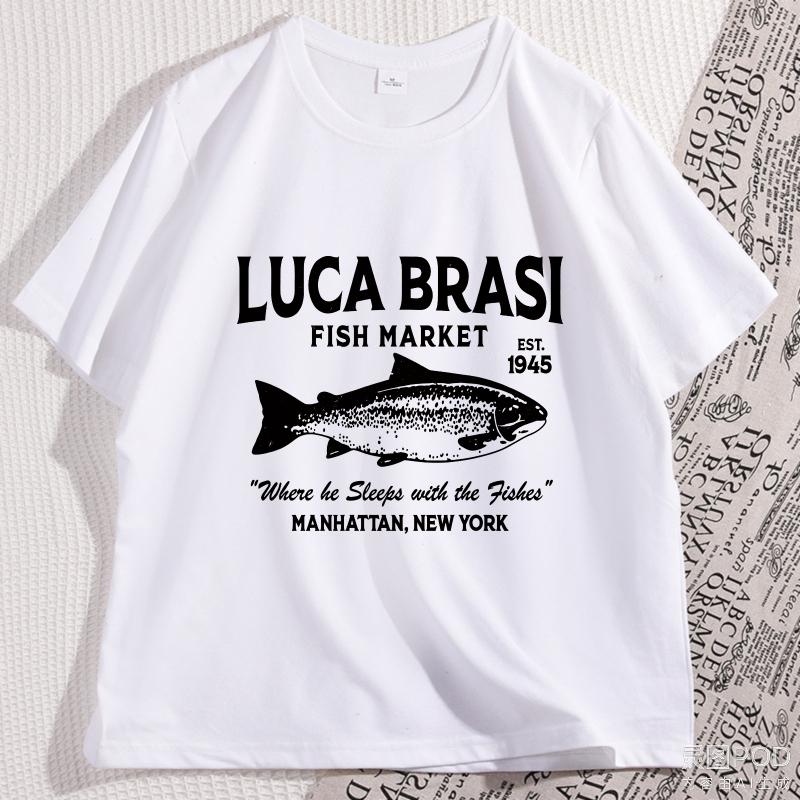 Luca Brasi Fish T Shirt Streetwear Comfortable Mens Cotton Graphic Tee Shirts Round Neck Short Sleeve Casual Tops Male Clothes