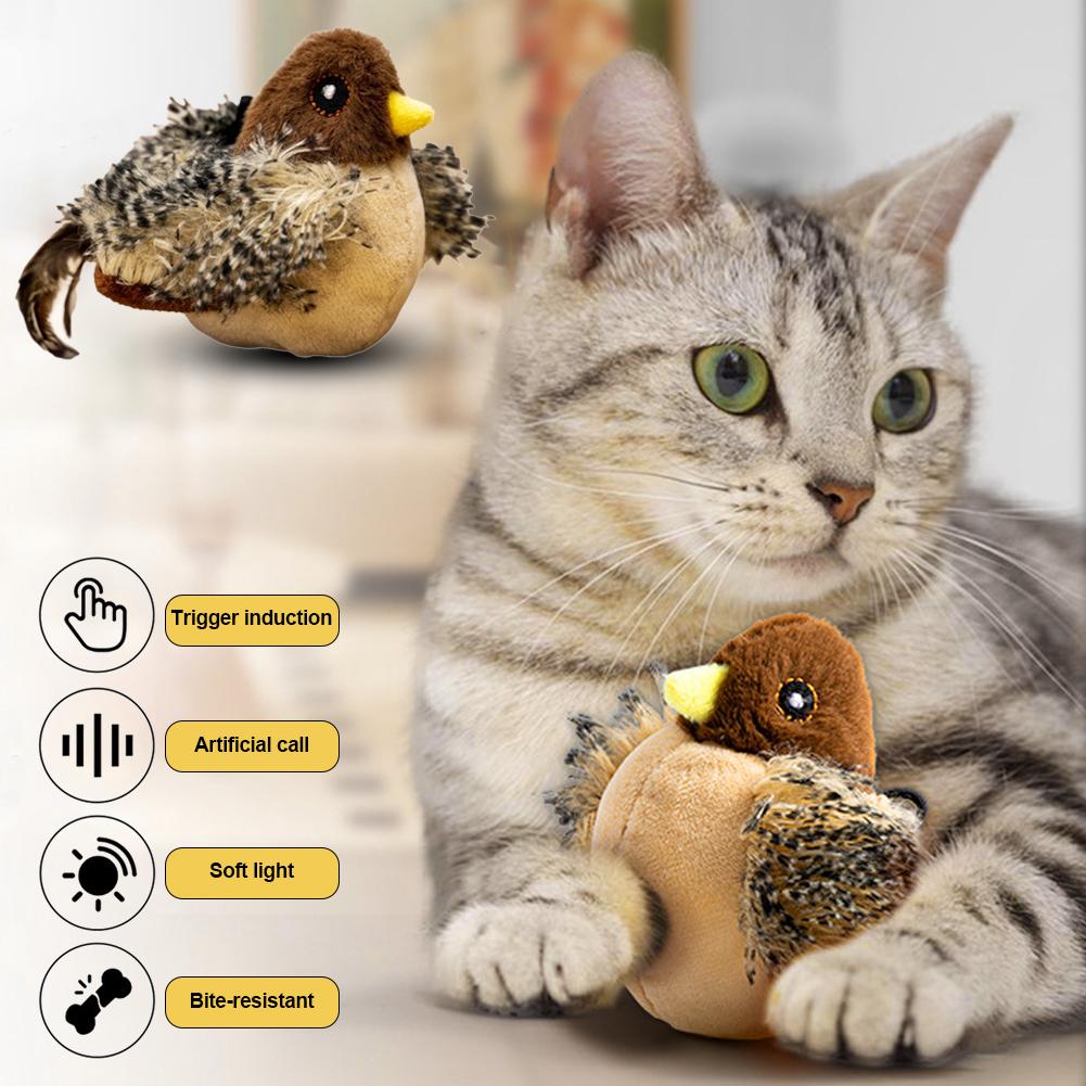 Interactive Cat Toys Flying Bird Cat Toy Flapping Wings Sparrow Toys Vivid Chirping Simulation Bird Interactive Cat Toy