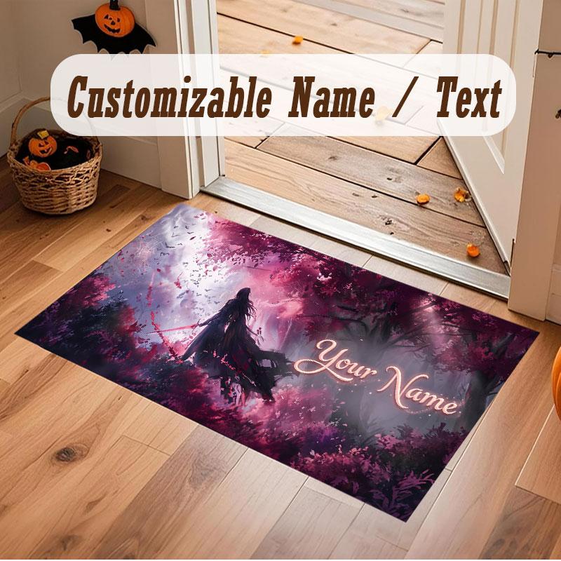 Mushroom Forest Theme Crystal Velvet Floor Rug Personalized Custom Name Text Warm Carpet Home Decoration