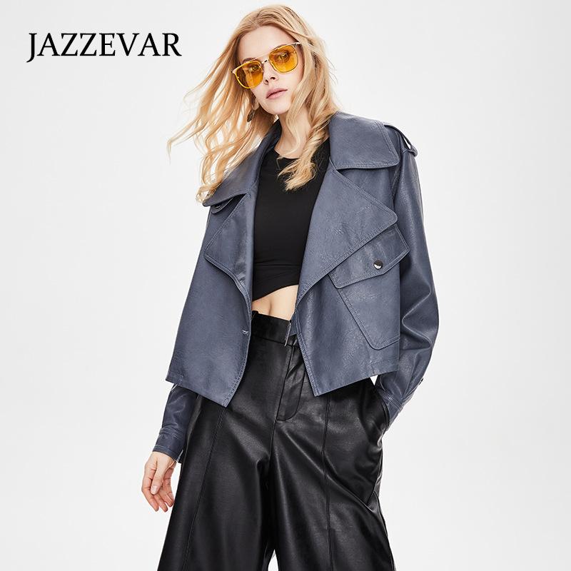 

Женская осенняя короткая куртка из искусственной кожи, мотоциклетная куртка, свободная повседневная куртка M синий