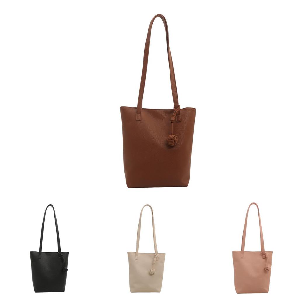 Street Style Pu Bucket Shoulder Bag With Contrast Stitching And Double Straps For Casual Outings