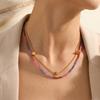 Boho Colorful Bead Necklace for Women Stainless Steel Gold Color Beads Chain Tiny Heart Pendant Jewelry Boho Beach Gift