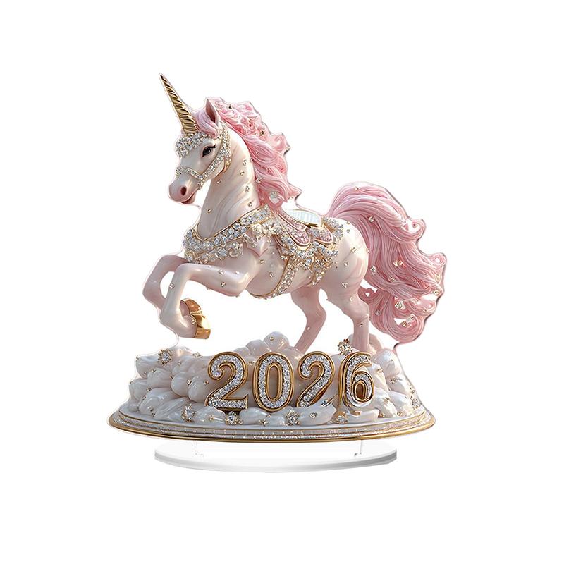 2D Acrylic Ornament 2026 Year Of The Horse Desktop Decorate Miniature Statue Pony Festival Decor Home Office New Year Gift