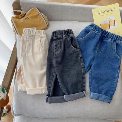 Baby Boys' Solid Color Casual Jeans - Korean Style, Soft & Versatile for Spring/Autumn