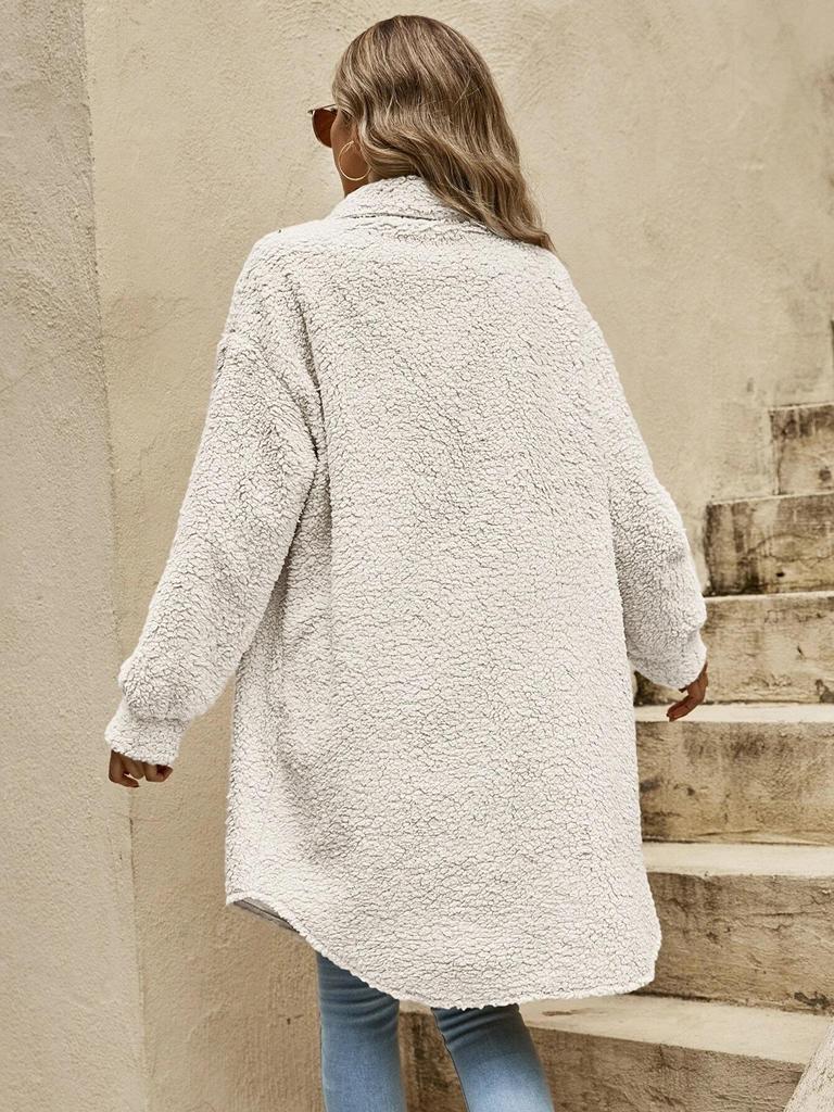 Manteau Long Ample en Peluche à Revers d'Hiver Européen et Américain pour Femmes 2024 avec Boutons