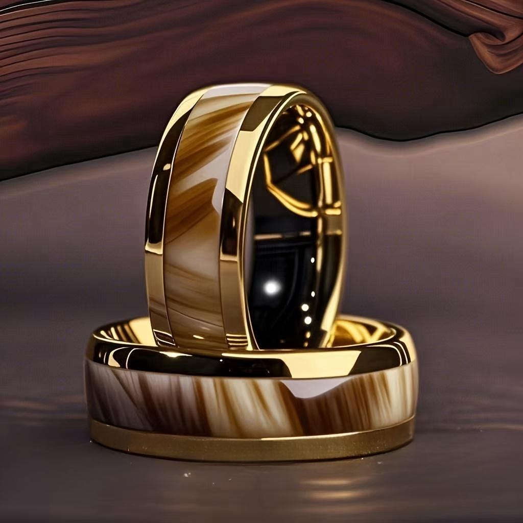 8mm Men's Fashion Abalone Shell Inlay Gold Stainless Steel Ring for Wedding Engagement Party