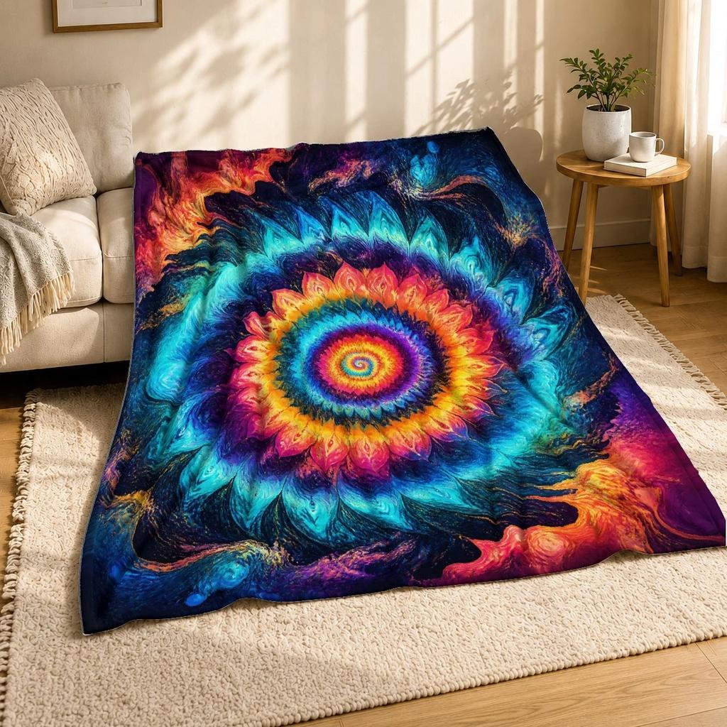 Psychedelic Rainbow Mandala Coral Fleece Blanket