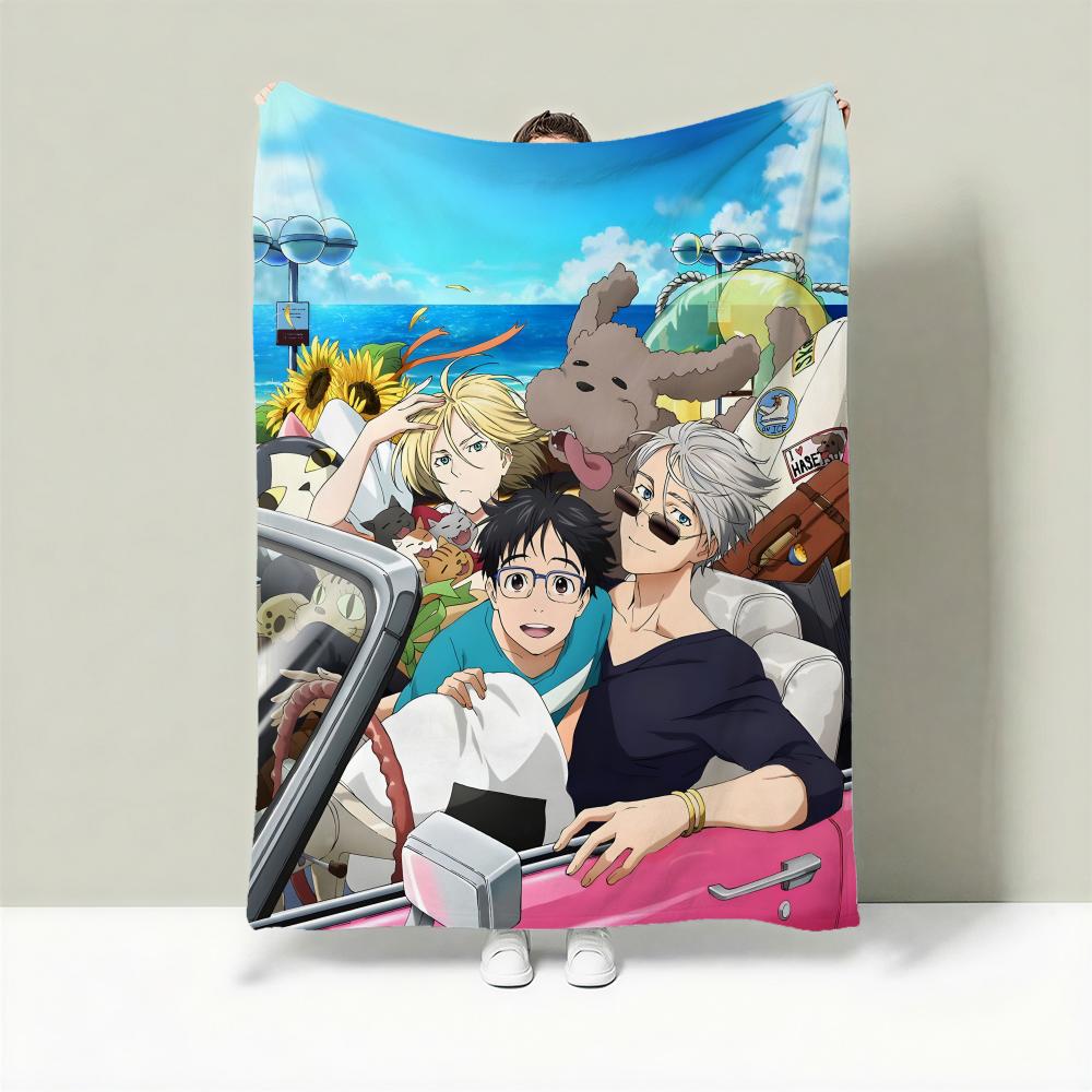 Anime Y-Yuri on Ice Throw Lightweight 240g Flannel Blanket Soft Skin-friendly for Summer Cooling