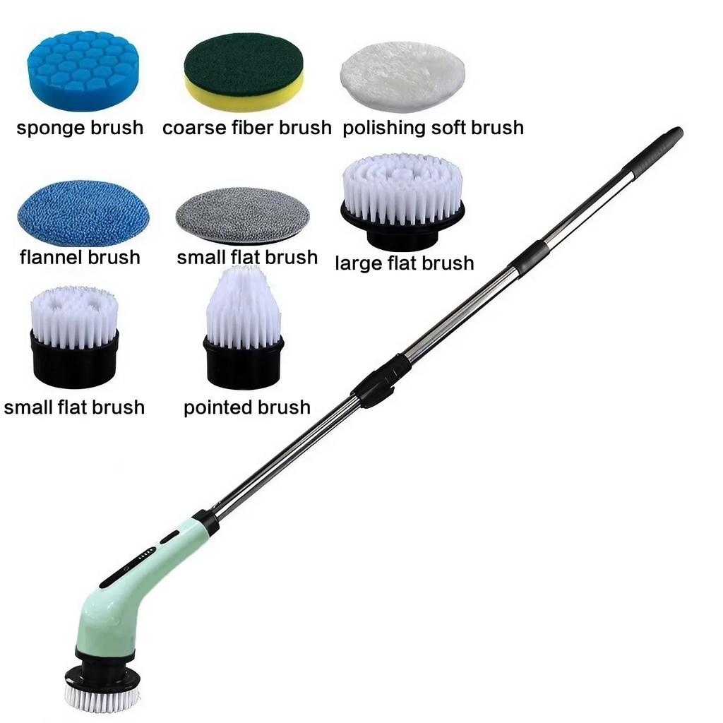 Electric Rechargeable Spin Scrubber with 9 Replaceable Heads Adjustable Extension Rod and Gloves for Cleaning