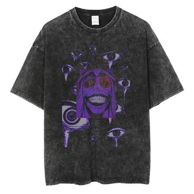 Harajuku Streetwear Uomo Maglietta Nera Lavata Stampa Grafica Anime Maglietta Uomo Maglietta di Cotone Top e T-shirt Oversize