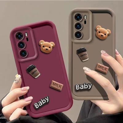 Custodia per telefono carina 3D Orso Caffè Latte per Samsung Galaxy S25 S24 Ultra S23 FE S22 Plus S21 S20 A56 A36 A26 A16 A06 A07 A54 A34 A17 A51 A71 Cover Cartoon