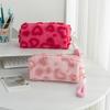 Kawaii Berber Fleece Pencil Case Lifting Rope Love Heart Pattern Pencil Pouch Large Capacity Pen Bag Student