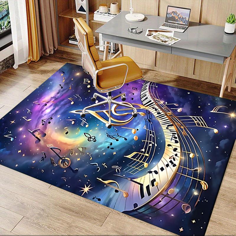 Goldene Musiknoten Stuhlmatte Büro Teppich, Übergröße Teppich für Heimdekoration, Sofamatte, Schreibtischunterlage Geschenk, Geeignet für Schlafzimmer, Wohnzimmer, Jeden Raum