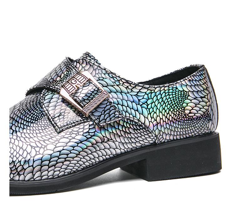 Silver Demon Pointed Toe Leather Shoes: Color-Changing, Trendy Casual Footwear for Men, Perfect for Nightclubs and All Seasons.