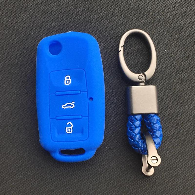 Silicone Car Key Case Cover for VW Volkswagen Passat B5 Polo T4 Golf 4 for Seat Leon 1 Altea Ateca for Skoda Octavia A5 Keychain