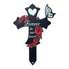 Cross-Shaped Memorial Garden Stake With Roses & Butterfly, Sympathy Cemetery, Yard For Remembrance