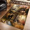 Ultra Realistic Wildlife Deer Bear Forest Scene Area Rug for Living Room Rustic Lodge Decor Hallway Floor Mat
