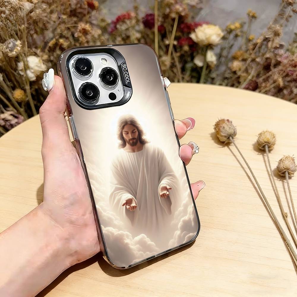Jesus Christ Phone Case For iPhone 17,16,15,14,13,12,11 Plus,Pro Max,XS,Colored Silver Plated Inside Cover