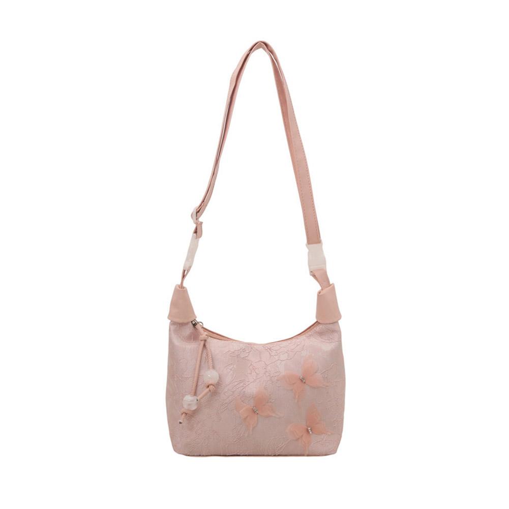 Embroidered Mesh bow Shoulder Bag Sweet Handbag Large Capacity Crossbody Bag Chinese Style Small Bucket Handbag for Women Girl