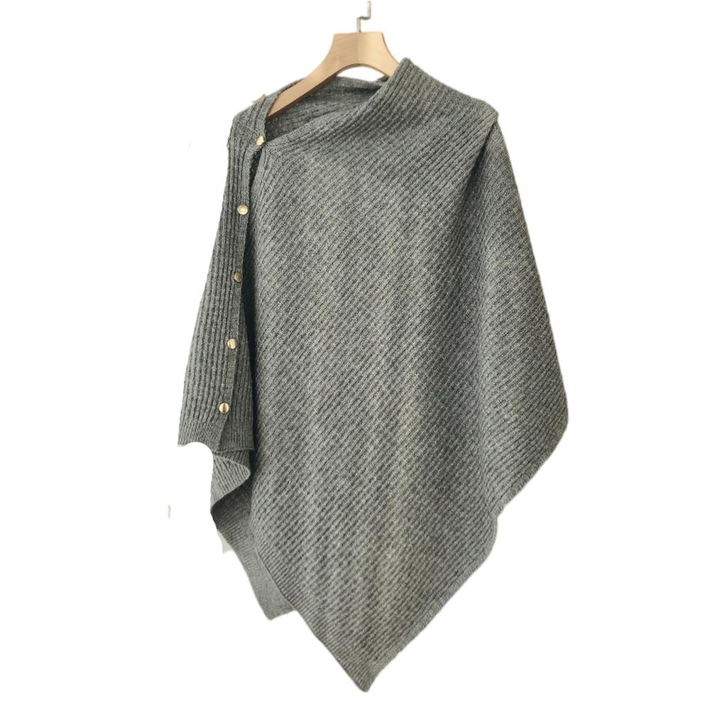 Ladies' Fashionable Knitted Shawl Cape With Buckle Yarn Plaid Scarf, Women's Versatile Warm Plain Weave Shawl