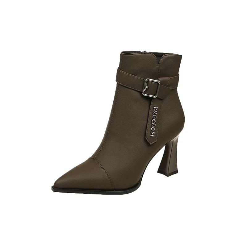 Mode Elegant Damen High Heels Spitzschuh Stiefeletten Stiletto Leder Reißverschluss Schuhe Damen Winter Neu 2025 Trend Sexy Chelsea Boots Pumps